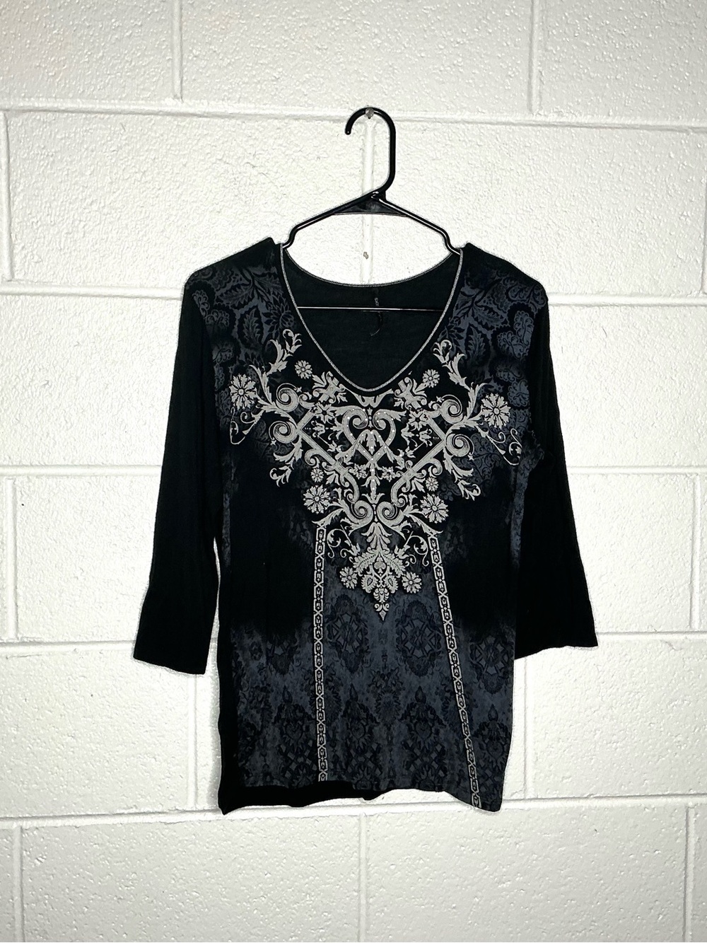 < Skinny Minnie Y2K Black & Beige Mixed Pattern Top Goth Whimsigoth >